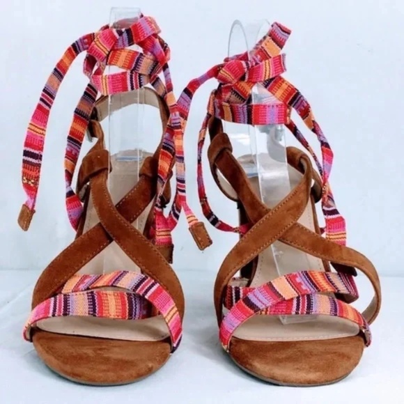 Guess Womens Strappy Cage Sandal Cariel Southwestern Lace Up Suede Size 9.5 - Picture 3 of 13
